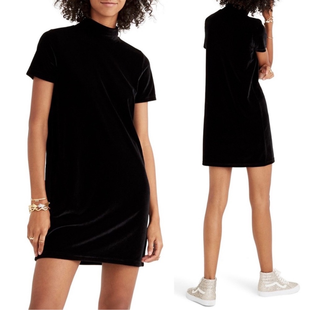 Madewell Black Velvet Mock Neck Mini Dress